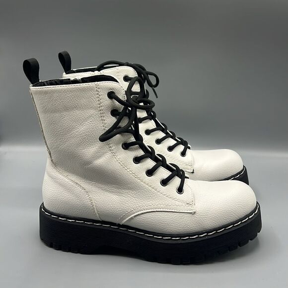 Unionbay White and Black Lace-Up Combat Boots - Picture 1 of 8